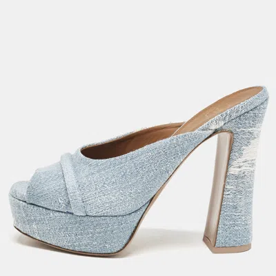 Pre-owned Malone Souliers Blue Denim Yasmin Platform Mules Size 38
