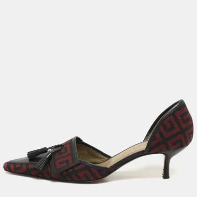 Pre-owned Givenchy Black/red Signature Canvas And Leather Tassel D'orsay Pumps Size 38