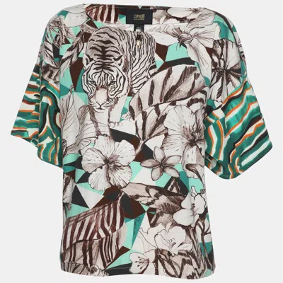 Pre-owned Class By Roberto Cavalli Multicolor Cotton Blend Jungle Print Top S