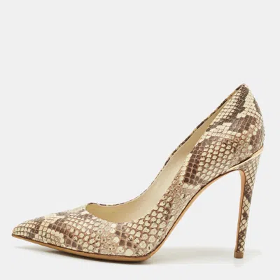 Pre-owned Louis Vuitton Brown/cream Python Leather Eyeline Pointed Toe Pumps Size 38