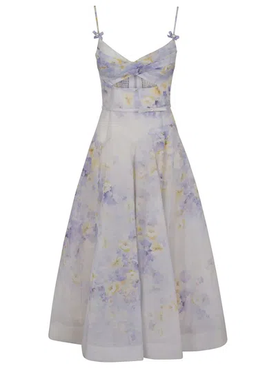 Zimmermann Crush Belted Twist-front Embellished Floral-print Linen And Silk-blend Organza Midi Dress