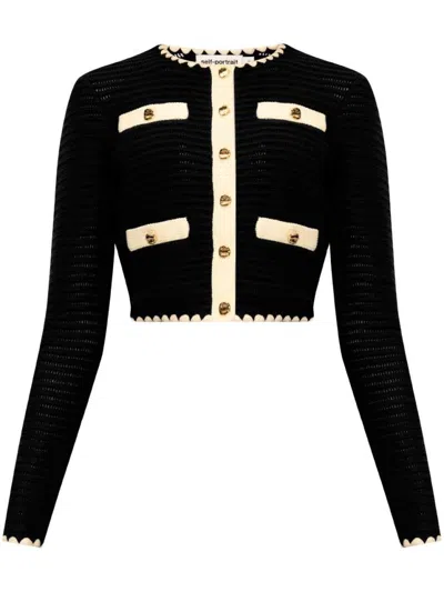 Self-portrait Navy Crochet Contrast Trim Cardigan