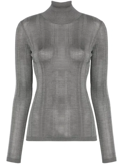 Carven Silk Turtleneck Sweater With Ribbed Hem