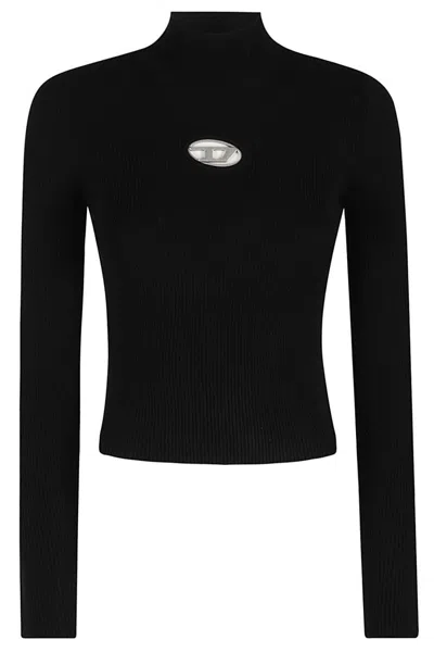 Diesel M-valari Top In Black Ribbed Stretch Jersey