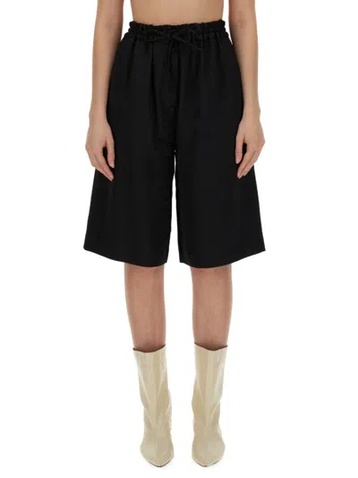 Jil Sander Wide Leg Bermuda Shorts In Black