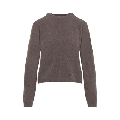 Moncler X Rick Owens Cropped Brown Knit Sweater With Round Neckline