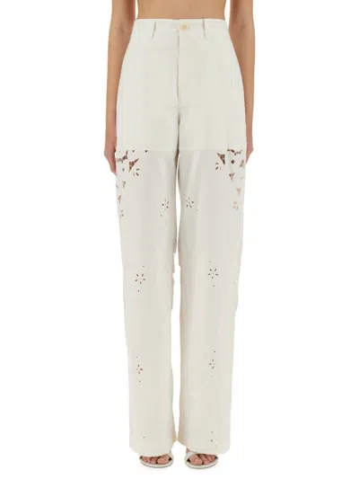 Marine Serre Women Upcycled Linen Pants In White