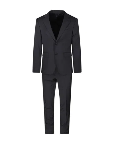 Santaniello Tailored Black Wool Suit With Classic Blazer And Flat-front Trousers