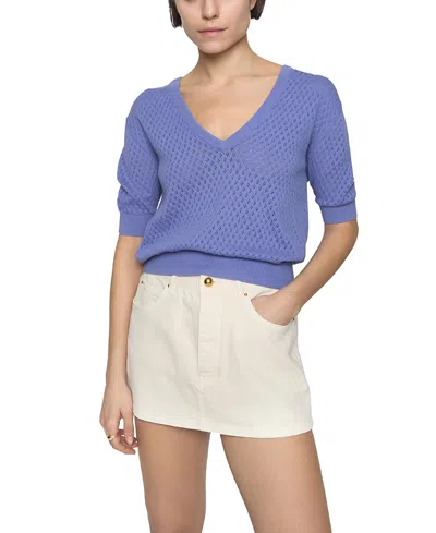 Rebecca Minkoff Nova Pointelle Elbow Sleeve Cotton Sweater In Blue