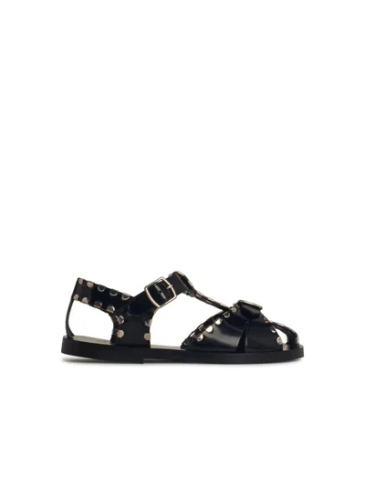 Bally Black Calfskin Leather Sandals With Metal Trim And Buckle Closure In Black