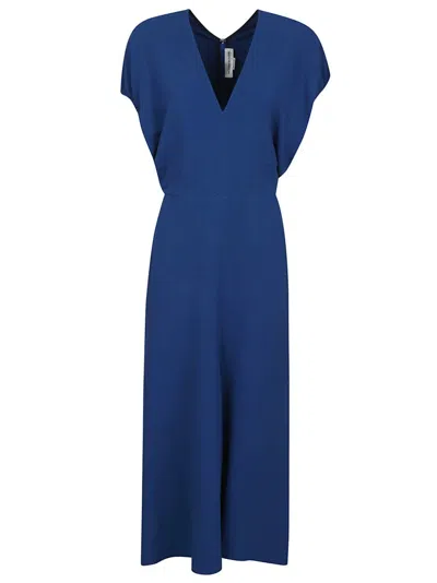 Victoria Beckham Deep V-neck Midi Dress With Draped Sleeves