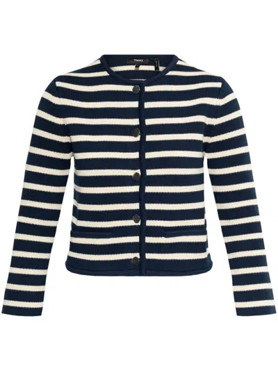 Theory Striped Cropped Jacket In Cotton Bouclé
