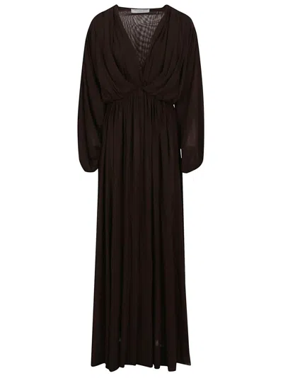Shop Philosophy Di Lorenzo Serafini Brown Maxi Dress With Long Balloon Sleeves