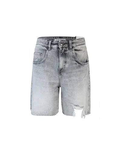 Icon Denim Lea Grey Bermuda Pants With Front Ripped Details And Logo Patch On The Rear In Denim Woman