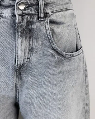 Icon Denim Lea Grey Bermuda Pants With Front Ripped Details And Logo Patch On The Rear In Denim Woman