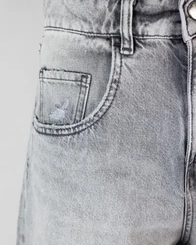 Icon Denim Lea Grey Bermuda Pants With Front Ripped Details And Logo Patch On The Rear In Denim Woman