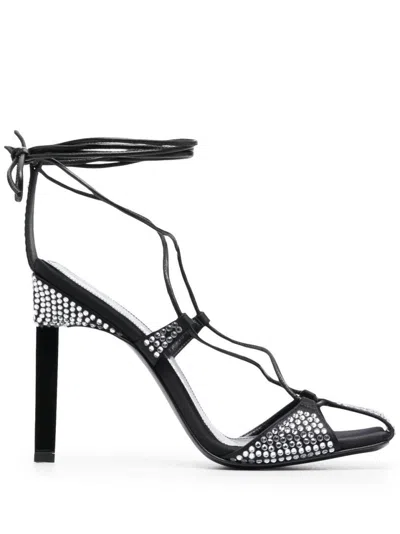 Attico Adele Sandals In Satin Fabric With Applied Strass