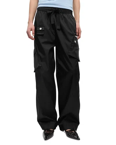 Ganni Duchesse Nylon Oversized Elasticated Pants Black In Black