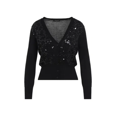 Fabiana Filippi V-neck Wool Blend Cardigan With Front Sequins Detail In Black