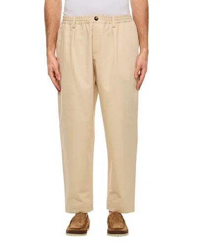Marni Beige Organic Gabardine Trousers With Drawstring Waist