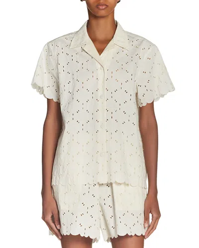 Moncler Ivory Embroidered Cotton-blend Shirt In Metallic