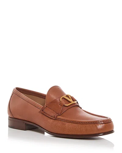 Valentino Garavani V-logo Embellished Full-grain Nubuck Loafers In Brown