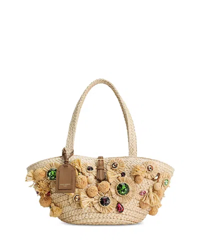 Dolce & Gabbana Floral Embellished Raffia Tote Bag