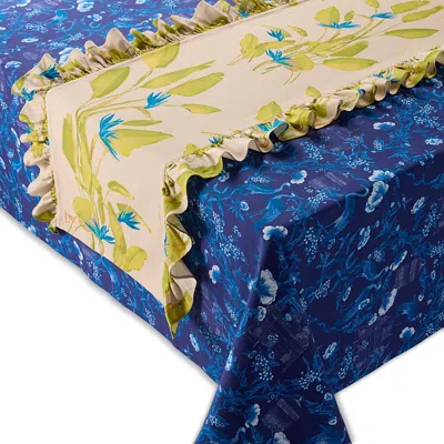 Coniglio Palm Beach Ruffled Table Runner In Bird Paradise Faded Banana, 22 X 108