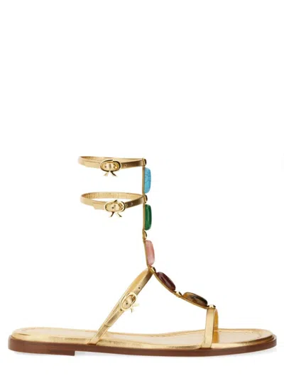 Gianvito Rossi Gemstone Detailed Flat Leather Sandals