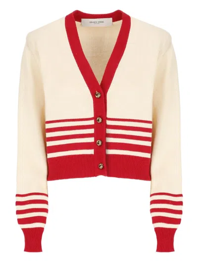 Golden Goose Beige Cardigan With Red Stripes
