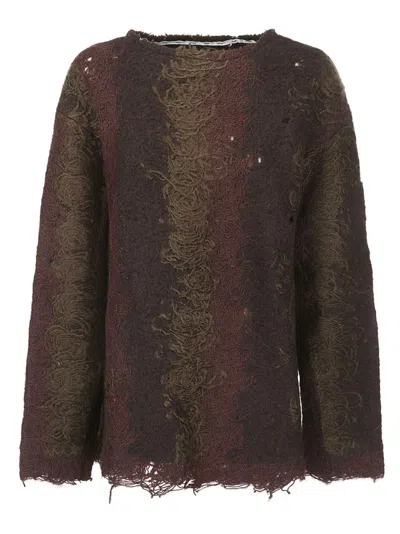 Vitelli Gradient Sweater With Flared Hem And Crew Neck In Brown