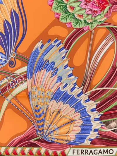 Ferragamo Silk Foulard With Floral Butterfly Print In Multi