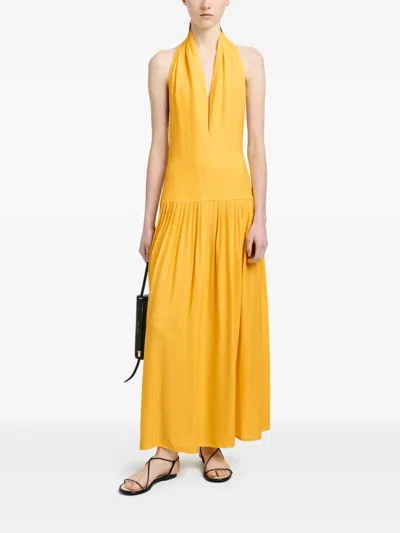 Proenza Schouler Tala Pleated Georgette Halterneck Maxi Dress In Yellow