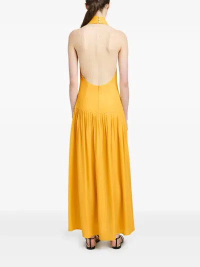 Proenza Schouler Tala Pleated Georgette Halterneck Maxi Dress In Yellow