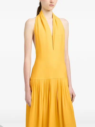 Proenza Schouler Tala Pleated Georgette Halterneck Maxi Dress In Yellow