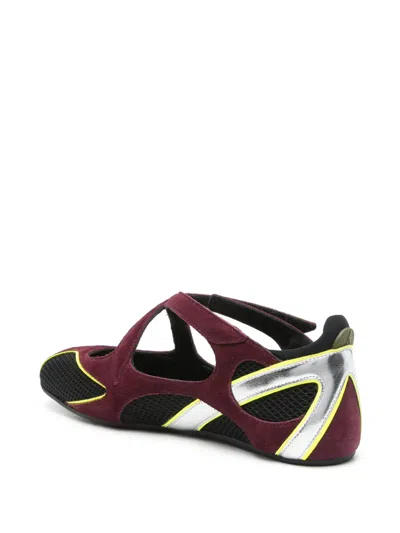 Attico Nomad Bordeaux Ballet Shoes With Criss-crossed Straps And Mesh Panels In Tech Fabric And Suede Woman In Burgundy