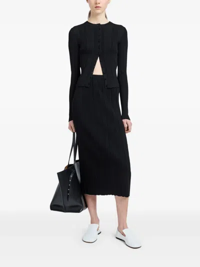 Proenza Schouler Currin Column Rib Button Down Top In Black