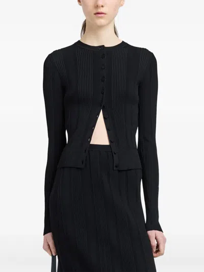 Proenza Schouler Currin Column Rib Button Down Top In Black