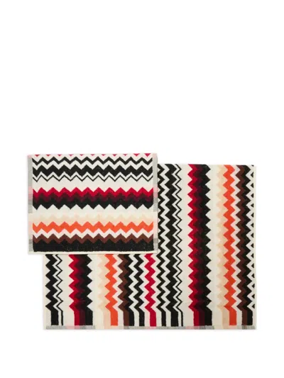 Missoni Red Multicolor Zigzag-pattern Cotton-terry Towels Set Of Two