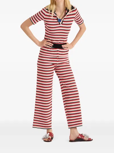 La Doublej Cropped Wide-leg Jacquard-knit Pants In Red