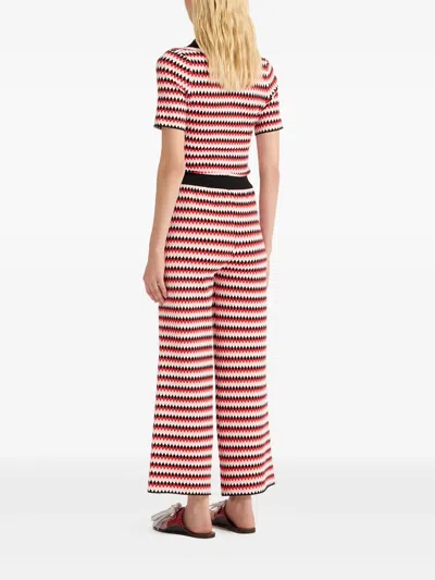 La Doublej Cropped Wide-leg Jacquard-knit Pants In Red