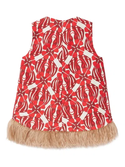 La Doublej Icon La Scala Feather-trimmed Printed Stretch-cotton Tweed Top In Red