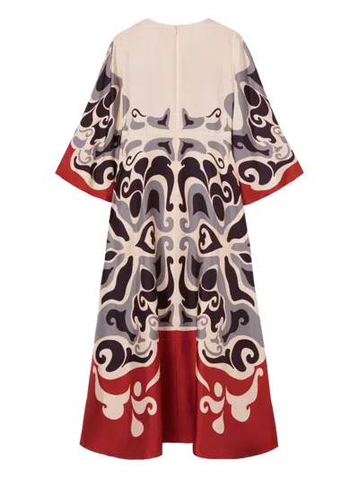 La Doublej La Double J Silk Midi Dress With Abstract Pattern In Multi