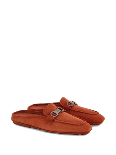 Ferragamo Loafer Mule With Gancini Ornament In Brown