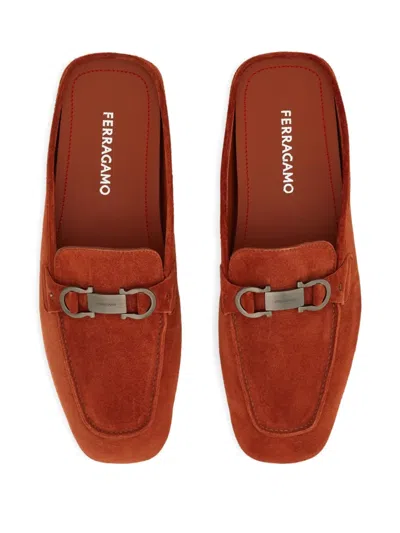 Ferragamo Loafer Mule With Gancini Ornament In Brown