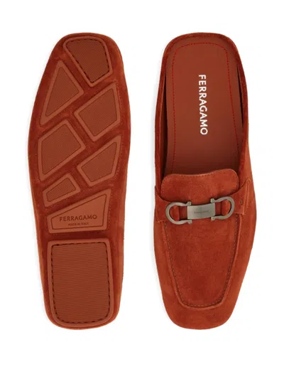 Ferragamo Loafer Mule With Gancini Ornament In Brown