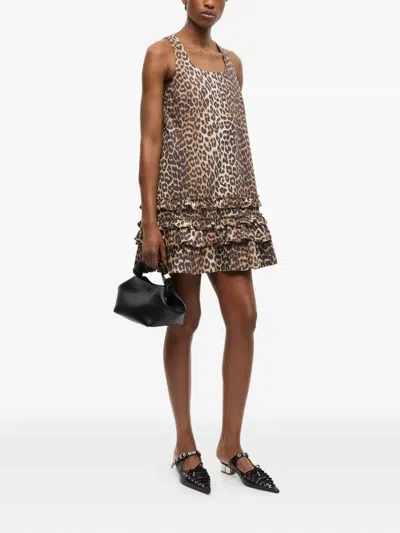 Ganni Leopard Printed Sleeveless Mini Dress In Animal Print