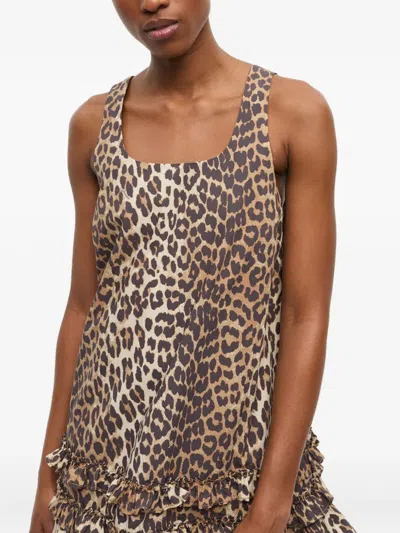 Ganni Leopard Printed Sleeveless Mini Dress In Animal Print