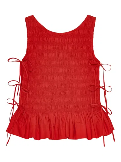 Ganni Red Cotton Smock Tie Camisole