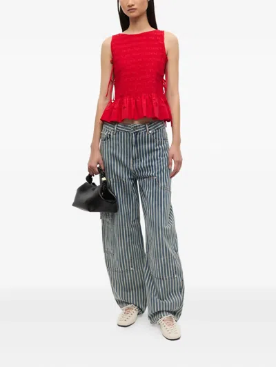 Ganni Red Cotton Smock Tie Camisole
